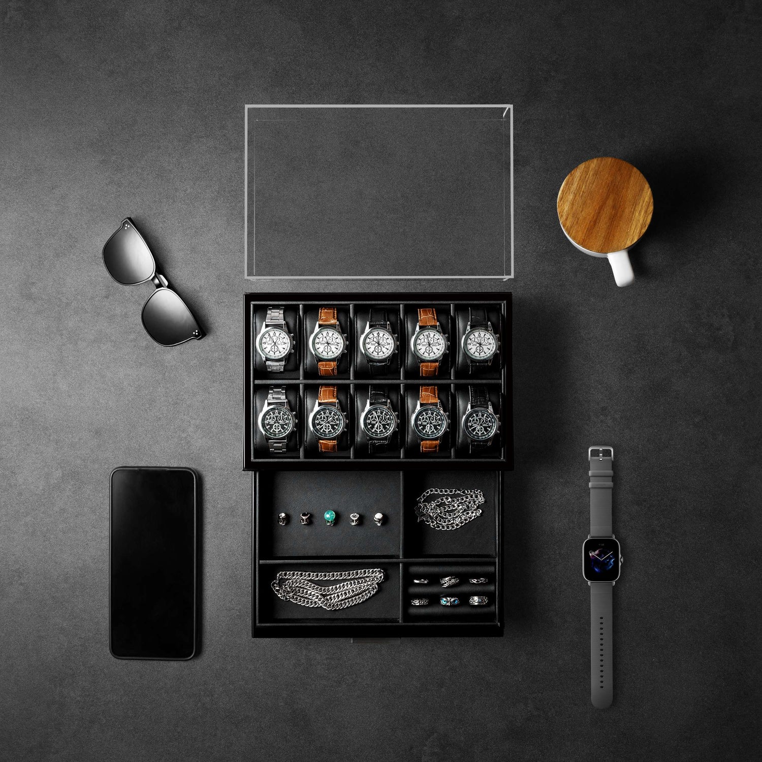 Watch Storage Box, Ebony Finish Woodronic