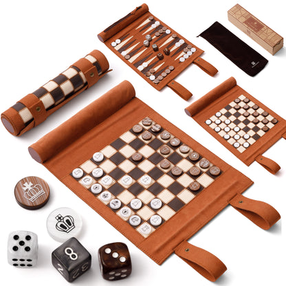 Backgammon Chess Checkers Set, Micro-Fiber