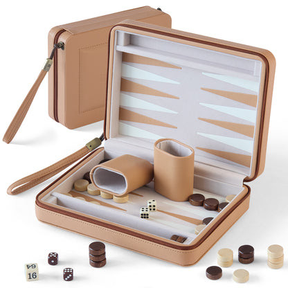 9" Magnetic Travel Backgammon Set – Portable Folding PU Leather Board Game