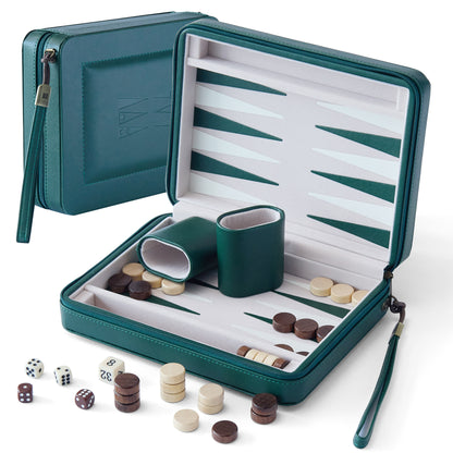 9" Magnetic Travel Backgammon Set – Portable Folding PU Leather Board Game