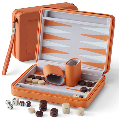 9" Magnetic Travel Backgammon Set – Portable Folding PU Leather Board Game