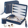 9" Magnetic Travel Backgammon Set – Portable Folding PU Leather Board Game - Navy Blue