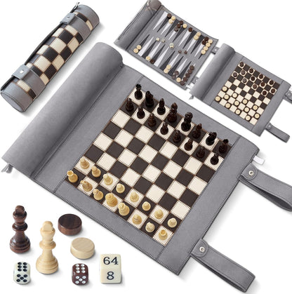 Backgammon Chess Checkers Set, Micro-Fiber