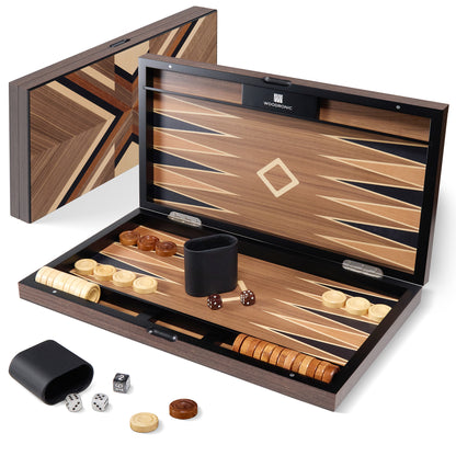 Backgammon Set, Walnut Maple Mahogany Veneers