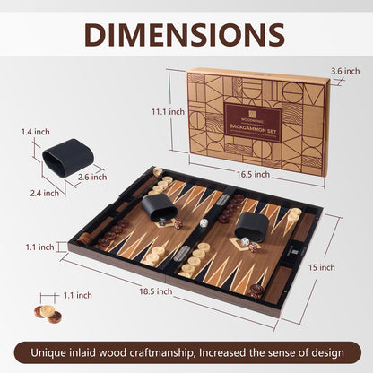 Backgammon Set, Walnut Maple Mahogany Veneers