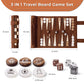 Backgammon Chess Checkers Set, Dark Brown, PU Leather