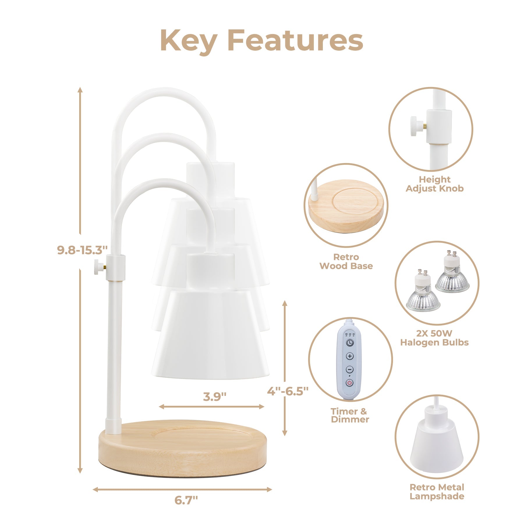 Candle Warmer, Rubberwood Base, White Woodronic