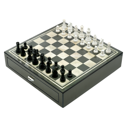 Chess Set with Chessmen, Glossy Carbon Fiber Woodronic