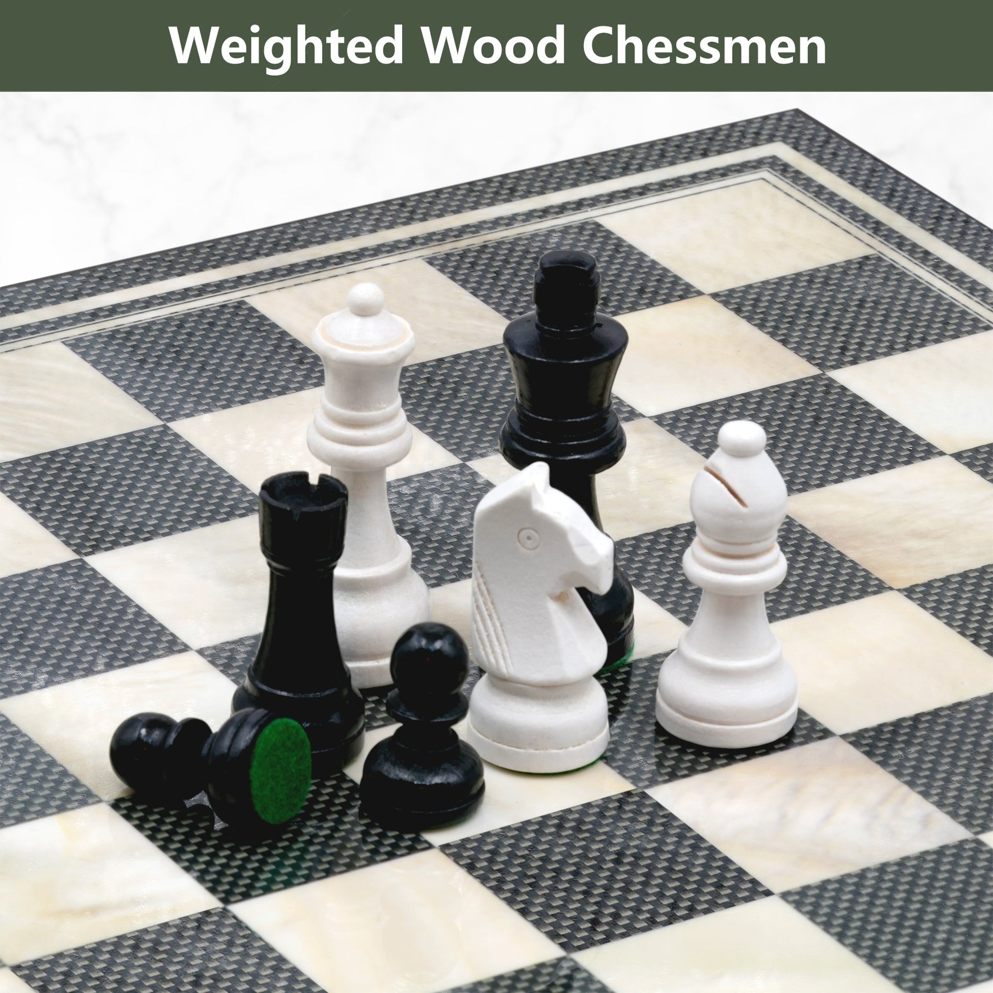 Chess Set with Chessmen, Glossy Carbon Fiber Woodronic