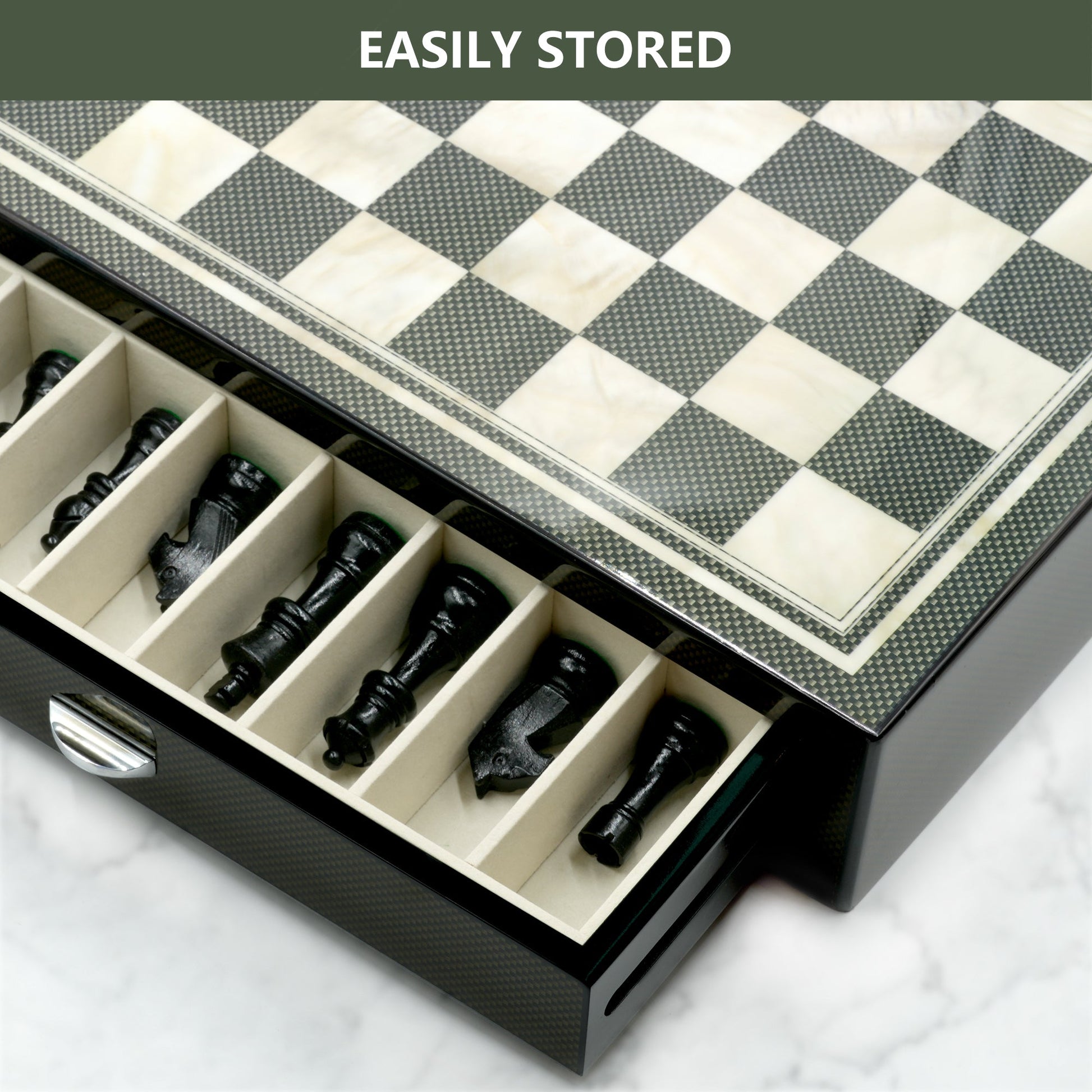 Chess Set with Chessmen, Glossy Carbon Fiber Woodronic