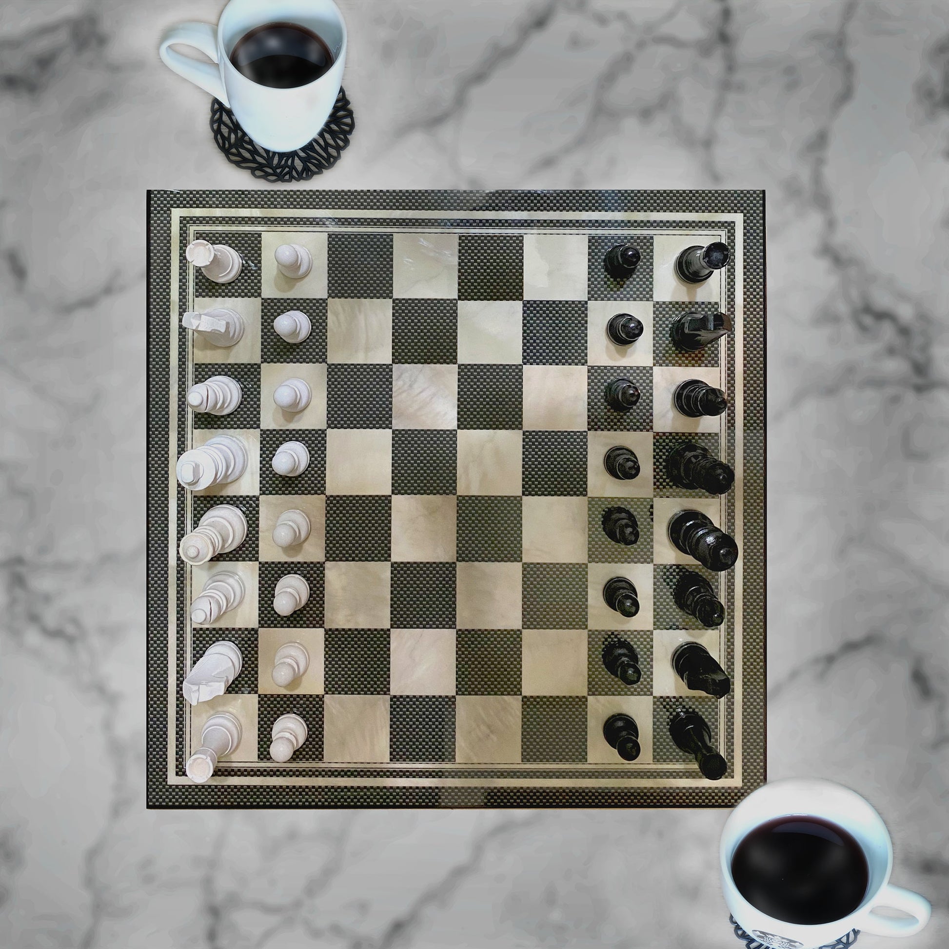 Chess Set with Chessmen, Glossy Carbon Fiber Woodronic