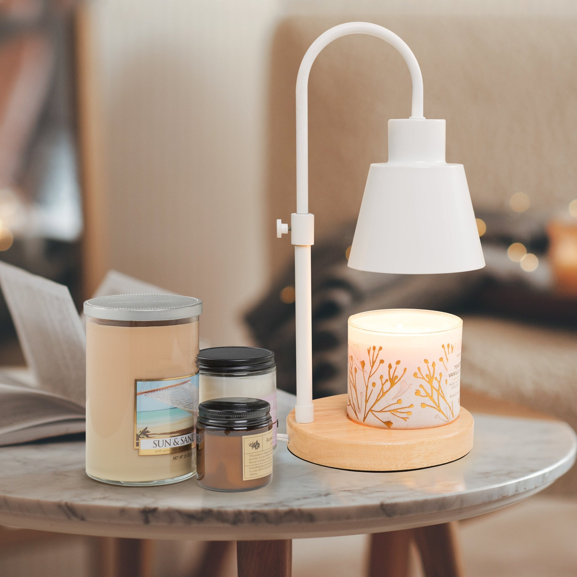 Candle Warmer, Rubberwood Base, White Woodronic
