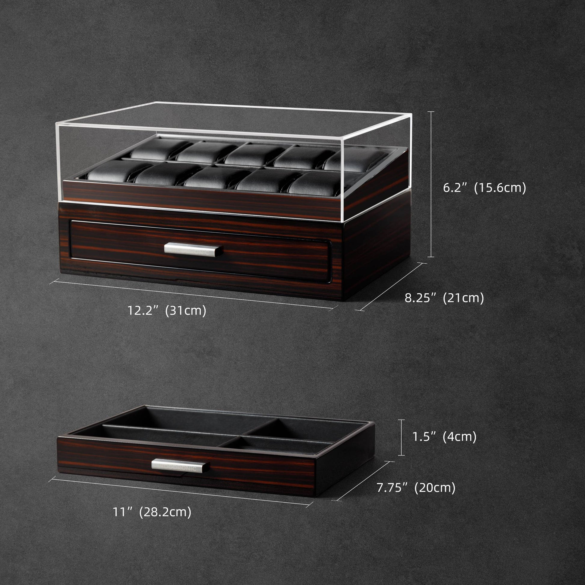Watch Storage Box, Ebony Finish Woodronic