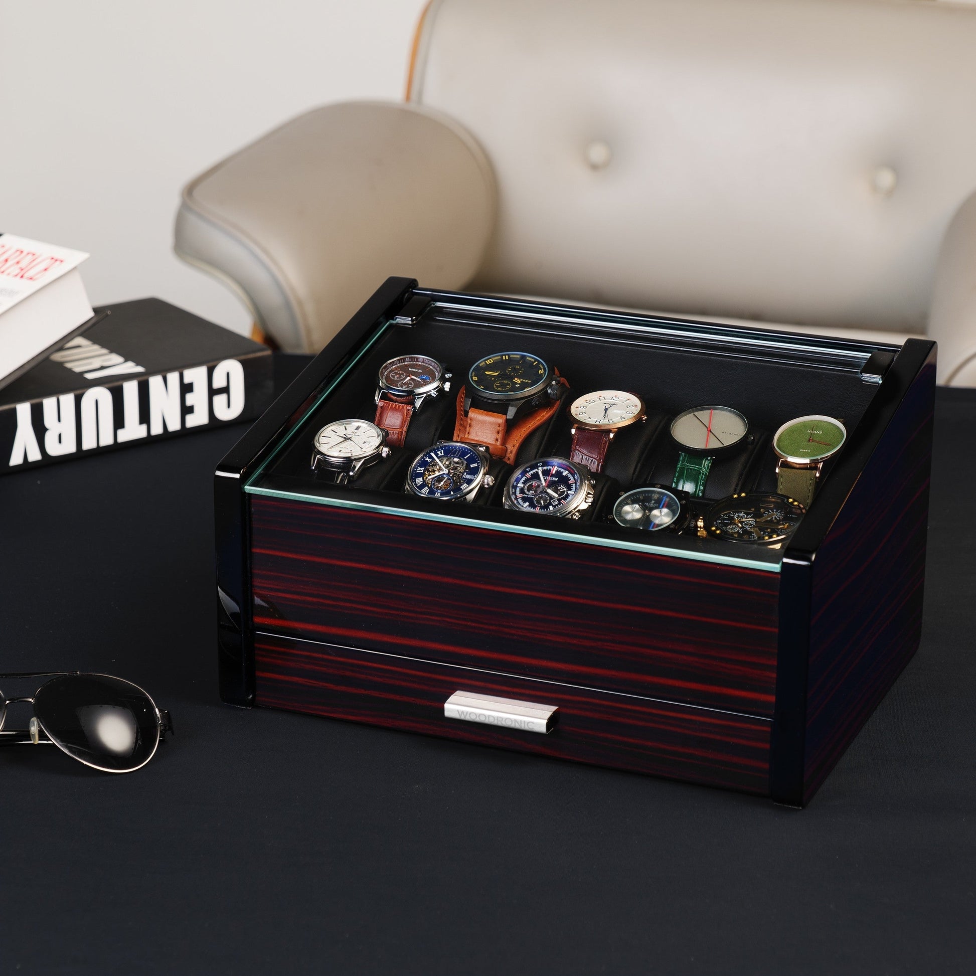 Watch Storage Box, Ebony Finish Woodronic